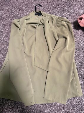 SHEIN Olive Green Tie-Neck Blouse